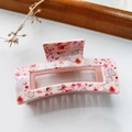 Rectangle hair claw clip with pink floral patterns and sparkling silver glitter accents - Peony Pink