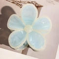 Close-up of a floral hair claw clip in translucent blue with creamy white edges - Blue White Edge