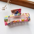 Pink floral print rectangle hair claw clip with colorful artistic flower patterns - Pink Floral