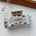 Nordic style hair claw clip with geometric snowflake patterns in blue and red tones - Bohemian White Base