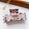 Rectangle light pink hair claw clip featuring Nordic floral patterns and a hollow design - Bohemian Pink