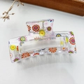 Rectangular transparent hair claw clip with colorful daisy prints and metal spring - Sunflower Transparent Base