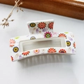 Bohemian floral pattern rectangular claw clip in white acrylic finish for women - Sunflower White Base