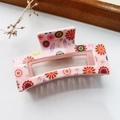 Pink floral print square hair claw clip with colorful flower pattern for women - Sunflower Pink