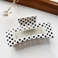 Minimalist hair claw clip featuring classic black polka dots on a white base finish - Medium Polka Dot White Base