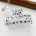 Transparent rectangular claw clip with black polka dots and gold spring for hair styling - Cow Print Transparent Base