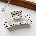 Elegant white hair claw clip with black marble patterns for women hair styling - Cow Print White Base