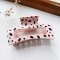 Pink rectangular hair claw clip with black spotted dalmatian pattern in a stylish matte finish - Pink Cow Print