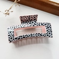 Pink marble pattern rectangular hair claw clip with black spots for elegant styling - Leopard Pink