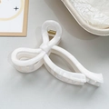 Elegant white pearl texture bow-shaped hair claw clip with a secure golden metal spring - Beige Coffee