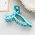 Lake blue marble texture bow-shaped hair claw clip with golden metal spring - Lake Blue