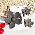 Three-piece charcoal grey matte flower hair claw clips set on fashion jewelry card - Matte Dark Coffee