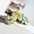 Elegant marble frangipani flower hair claw clip in beige and blue marble finish - Coffee Blue