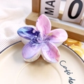 Purple and pink marble pattern plumeria hair claw clip on a ceramic saucer - 8cm UV Printed Plumeria - ABS Beige Style A