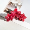 Three-piece set of dark red marble patterned plumeria hair clips in high-quality resin - Burgundy