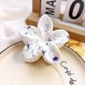 Floral marble pattern flower hair claw clip with purple and pink blossoms on white base - 8cm UV Printed Plumeria - ABS Beige Style C
