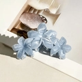 Blue and white marble pattern plumeria flower hair claw clip with acetate finish - Gray Blue