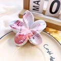 Pink marble texture frangipani hair claw clip with colorful floral pattern - 8cm UV Printed Plumeria - ABS Beige Style D