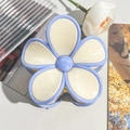 Macro view of blue and cream plumeria hair claw clip with a glossy finish and smooth edges - Beige with Blue Band