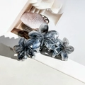 Set of grey and white marble patterned plumeria flower hair claws in two sizes - Grey & Black