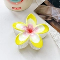 Frangipani flower hair claw clip with white and yellow petals in marble resin finish - 8cm UV Printed Plumeria - ABS Beige 27-4
