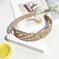 Close-up of khaki woven texture headband with non-slip teeth for secure hair styling - Matte Grid Headband - Light Coffee