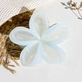 Detailed close-up of blue and cream floral hair claw clip on a textured fabric background - Beige with Blue Band