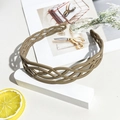Close-up of khaki woven matte headband showing non-slip inner teeth and hollow design - Matte Grid Headband - Milk Coffee