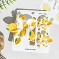 Set dettagliato di tre mollette per capelli floreali stampate UV con limoni e foglie - Stile Motivo Fetta di Limone (UV印鸡蛋花3件套-ABS-24-3)