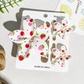 Detailed set of floral hair clips with strawberry and cherry patterns on white resin - Strawberry Cherry Polka Dot Pastoral Style (UV Printed Frangipani 3-Piece Set, ABS 106-6)