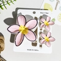 Three-piece set of floral hair clips with hand-painted patterns on a display card - Pink Cartoon Hand-Drawn Outlined Style (UV Printed Frangipani 3-Piece Set - ABS - 110-B4)