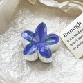 Macro detail of glossy purple plumeria flower hair claw clip on aesthetic background - Purple Flower Lines Style (103-2)