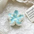 Detailed macro view of a light blue floral hair claw clip with printed flower patterns - Light Blue Floral Style (103-4)