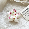 Detailed close-up of a frangipani hair claw clip with cherry and strawberry UV printing - Cherry Strawberry Print Style (106-6)