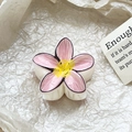 Close-up detail of a pink plumeria flower hair claw with hand-drawn style texture - Pink Hand-drawn Stripe Style (110-B4)