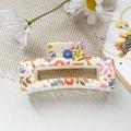 Détail de la pince à cheveux carrée avec motifs floraux colorés et fini rose brillant - Rose Feuille Florale Exquise (118-1)