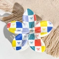 Detailed top view of a colorful checkerboard flower hair claw with small bow patterns - Colorful Checkerboard Bow Style / ABS