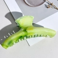 Detail of light green marble hair claw clip with smooth acetic acid texture and curved teeth - PS / 11.5cm Straight / Turquoise Green