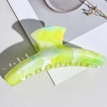 Detail view of large marble texture hair claw clip with vibrant green and blue gradient finish - PS / 11.5cm Straight / Yellow-Green