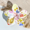 Detailed close-up of a five-petal floral hair claw clip with colorful UV printed floral patterns - Light Pink Exquisite Colorful Floral Style / ABS