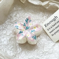 Close-up of floral hair claw clip featuring pink petal gradients and dainty leaf patterns - Pink White Fresh Gradient Style (118-5)