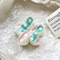 Detailed macro view of mint green and pink floral hair claw clip with polka dot patterns - Dot Stripe Color Block Style (121-1)