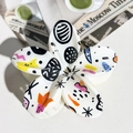 Macro detail of white flower hair claw clip with colorful artistic graffiti pattern - ABS / White Base Color Graffiti-ABS Beige 155-1