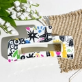 Détail de la pince à cheveux carrée blanche avec graffitis colorés et motifs d'étoiles - Graffiti Artistique Multicolore (Impression UV Carrée 10.5 - ABS Blanc Cassé 155-2)