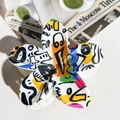 Macro detail of a flower hair claw clip with colorful abstract graffiti patterns on white - ABS / White Base Abstract Lines-ABS Beige 155-3