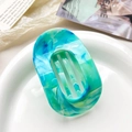 Teal marble pattern acetate hair claw clip with large oval cutout design for women - 10cm Round Clip - Marble Jade Green