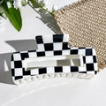 Close-up of a square black and white checkerboard hair claw clip with smooth resin finish - Black and White Checkerboard (151-1)