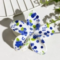 Close-up of plumeria hair claw clip with detailed blueberry and leaf print on white - Blueberry Print (146-5)