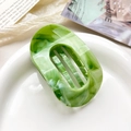 Oval marble green claw clip hair accessory with tortoiseshell pattern for women - 10cm Round Clip - Marble Cyan Green
