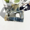 Macro detail of square acetate hair claw clip with grey marble pattern and cut-out design - PS / 5cm Square-Coffee Black